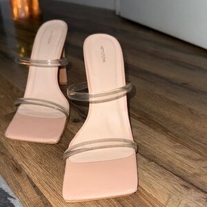 PrettyLittleThing Nude Heels with Clear Straps